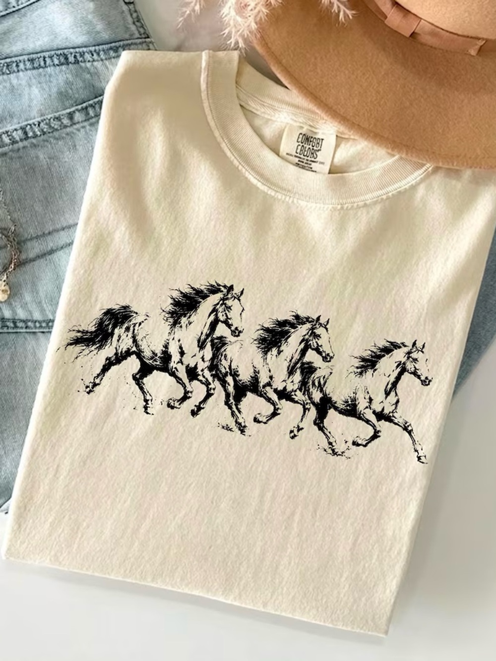 Running Horses Western Country Ivory Comfort Colors T-Shirt